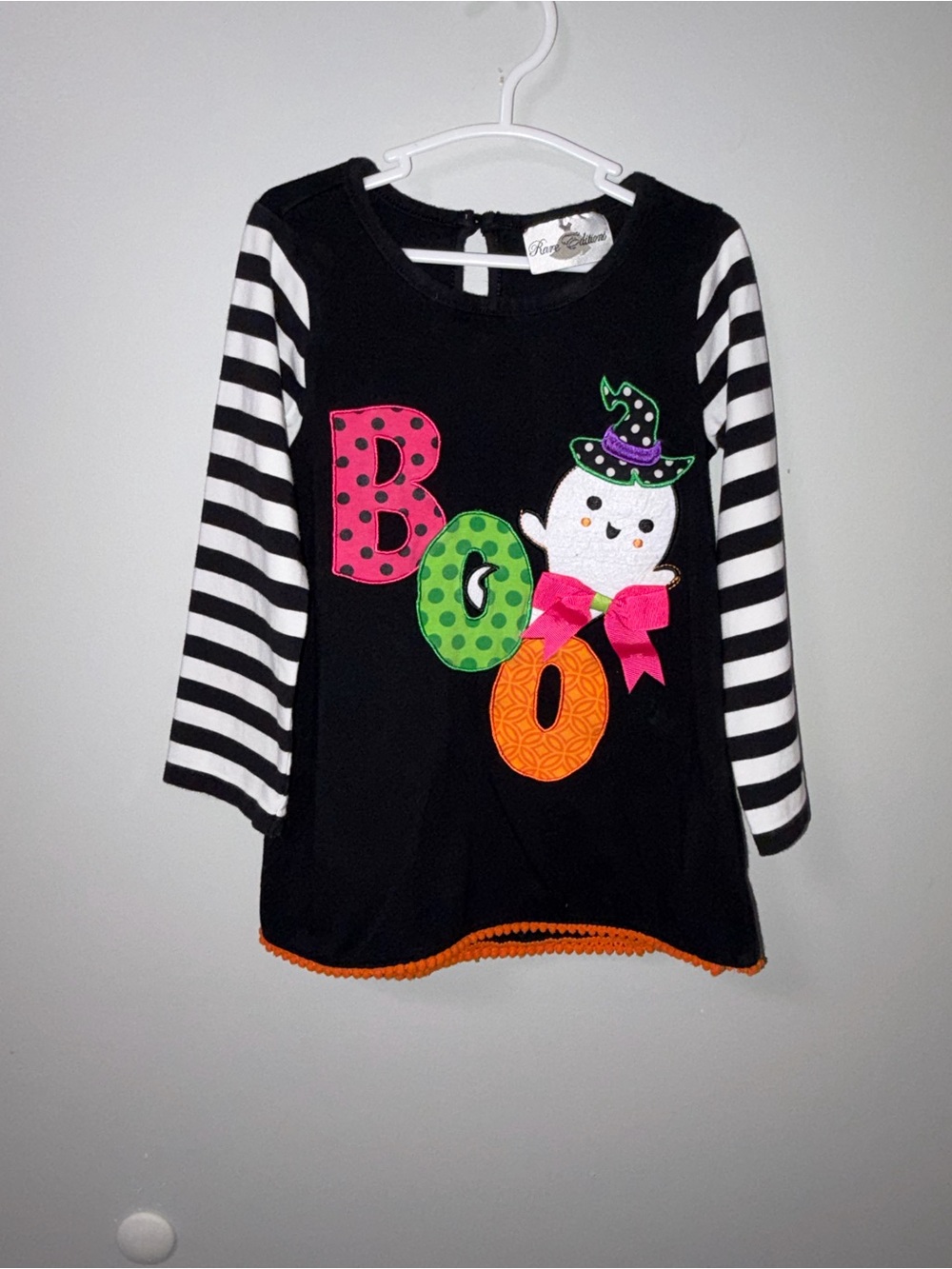 Rare Editions Black Striped Colorful Boo Ghost Long Sleeve Top Halloween 4 Girls